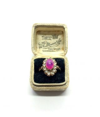 Antique Art Deco 18ct Rose Gold Clear & Pink Sapphire Stone Cluster Ring Size K