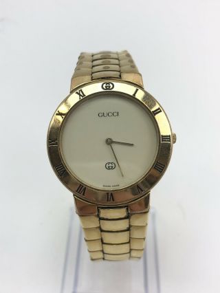 Gucci Italy Gold Plated 33mm Face Mens Watch Champaign Dial - Reference 3300m