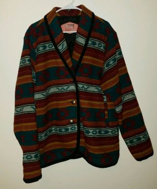 Vtg Woolrich Women Xl Aztec Navajo Native American Blanket Wool Jacket Coat