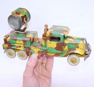 Nomura Tm Japan 1:30 Army Searchlight Truck Wind - Up Tin Toy Nm`40ties Ultra Rare