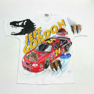 Vtg 90s Jeff Gordon Jurassic Park 1997 Universal Ride Nascar T Shirt Men 
