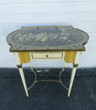 French Distressed Small Desk Vanity Dressing Table With Decorative Top 9650