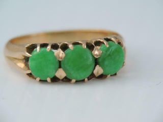 Antique Signed Nm Solid 18k Chinese Apple Green Jade Jadite Ring