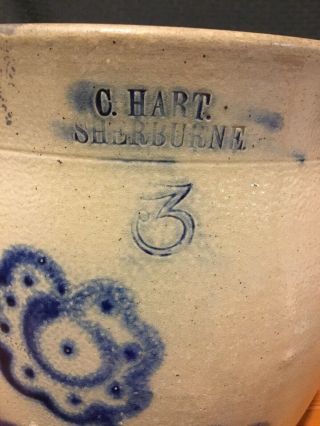 Vintage Stoneware Crock 3 Gallon With Salt Blaze And Blue Cobalt Flower. 10
