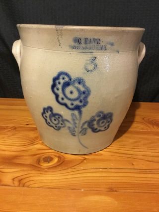 Vintage Stoneware Crock 3 Gallon With Salt Blaze And Blue Cobalt Flower.