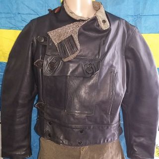 Old Swedish Military Motorcycle German Leather Jacket Model Fm 1954