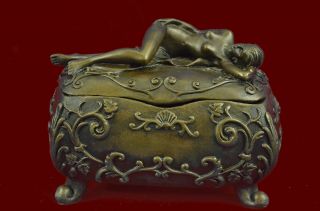Vintage French Bronze Ormolu Jewelry Casket Box Sculpture Figural Paris Rare