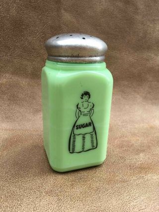 Vintage Mckee Glass Jadeite Depression Era Apron Lady Sugar Kitchen Shaker
