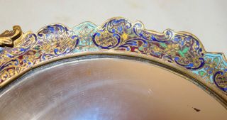 antique 1800 ' s ornate French gilt bronze enameled champleve mirror tray dish 6