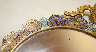 antique 1800 ' s ornate French gilt bronze enameled champleve mirror tray dish 7