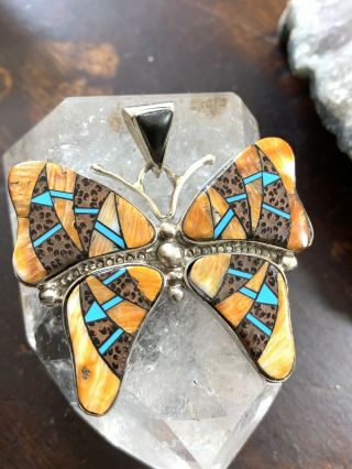 Vintage Authentic Native American Navajo Zuni Sterling Silver Butterfly Pendant.