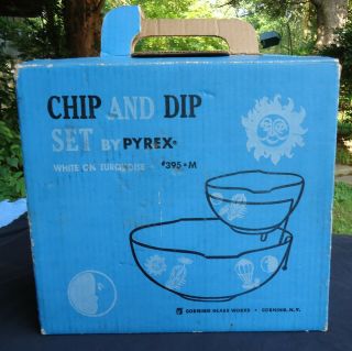 Vintage Pyrex Turquoise Hot Air Balloons Chip & Dip Set,  Box