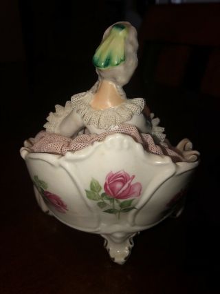 Rare Vintage Dresden Porcelain Lace Figurine Sitting In Chair 4