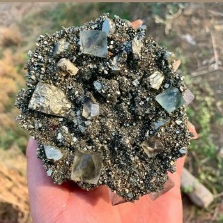 Stunning Rare Natural Fluorite Pyrite Ruby Quartz Crystal Cluster Healing 2