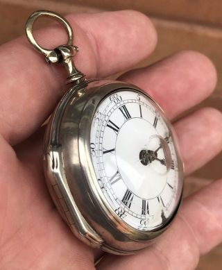 A EARLY ANTIQUE SOLID SILVER PAIR CASED VERGE / FUSEE POCKET WATCH,  1765 11