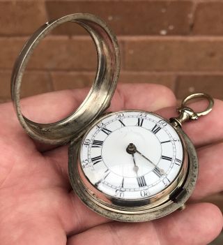 A EARLY ANTIQUE SOLID SILVER PAIR CASED VERGE / FUSEE POCKET WATCH,  1765 7