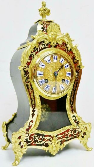 Antique French Ormolu Boulle Mantel Clock 8 Day Bell Striking Red Shell & Bronze