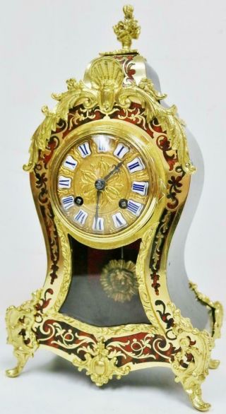 Antique French Ormolu Boulle Mantel Clock 8 Day Bell Striking Red Shell & Bronze 2