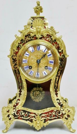 Antique French Ormolu Boulle Mantel Clock 8 Day Bell Striking Red Shell & Bronze 3