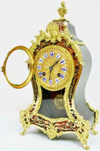 Antique French Ormolu Boulle Mantel Clock 8 Day Bell Striking Red Shell & Bronze 7
