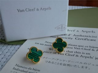 Van Cleef & Arpels Vintage Alhambra Malachite 18k Yellow Gold Earrings