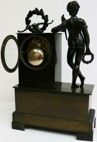 Majestic Antique French Empire Patinated Solid Bronze Figural Mantel Clock 10