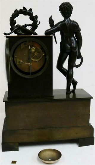 Majestic Antique French Empire Patinated Solid Bronze Figural Mantel Clock 11