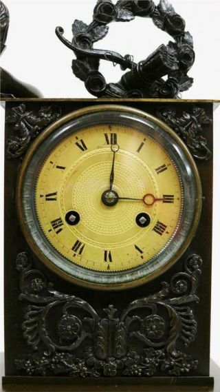 Majestic Antique French Empire Patinated Solid Bronze Figural Mantel Clock 3