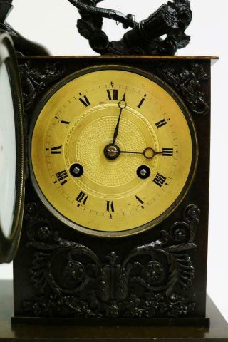 Majestic Antique French Empire Patinated Solid Bronze Figural Mantel Clock 8