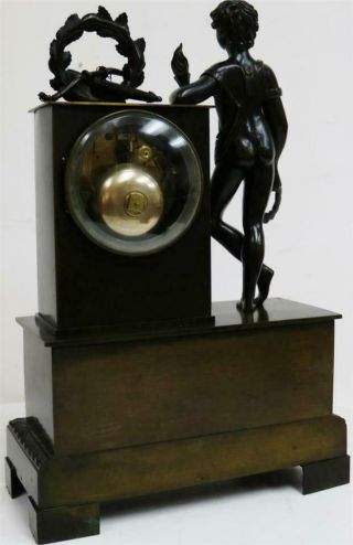 Majestic Antique French Empire Patinated Solid Bronze Figural Mantel Clock 9