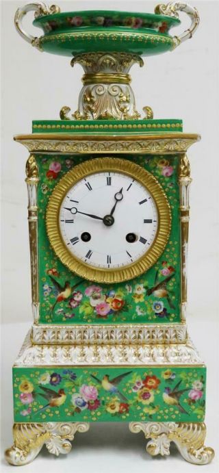 Glorius Antique French Empire Silk Suspension Jacob Petit Porcelain Mantel Clock
