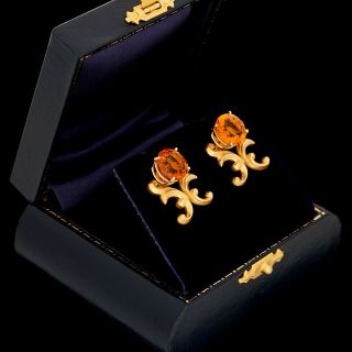 Antique Vintage Deco Retro 18k Gold Madeira Citrine Day Night Womens Earrings
