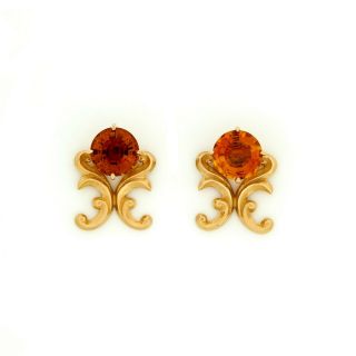 Antique Vintage Deco Retro 18k Gold Madeira Citrine Day Night Womens Earrings 2