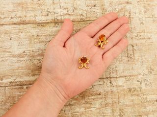 Antique Vintage Deco Retro 18k Gold Madeira Citrine Day Night Womens Earrings 6