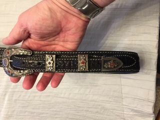 Vintage Sterling Silver,  Red Garnets Rander Set Made In Mexico With Leather Belt