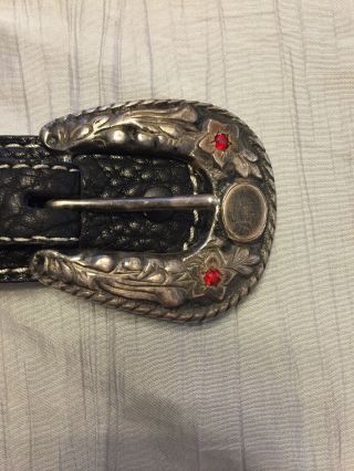 Vintage Sterling Silver,  Red Garnets Rander Set Made In Mexico With Leather Belt 2