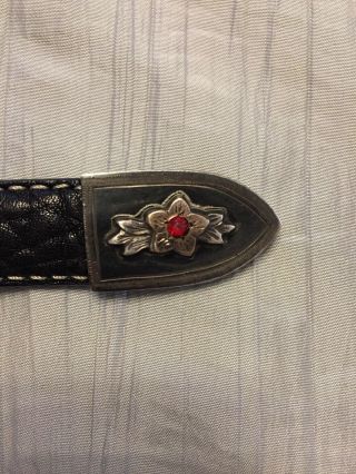 Vintage Sterling Silver,  Red Garnets Rander Set Made In Mexico With Leather Belt 5