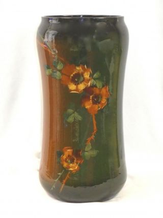 Antique Tall Weller Pottery Floor Vase W/yellow,  Orange Flowers.  22.  5 " Tall.  1885