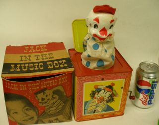 Vintage Jack In The Music Box ☆ Box ☆ Mattel Kids Tin Toy C1951 Clown