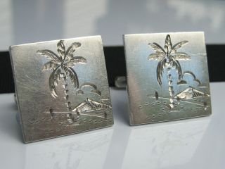 Vintage Art Deco Era Artisan Engraved Sterling Silver Cufflinks Hawaii Island