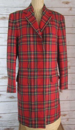 - Vtg Barneys Ny Squire Womens 12 Red 100 Wool Tartan Plaid Ls Coat Uk