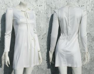 Ossie Clark White Satin Mini Size XS S Valentine ' s Day Wedding Dress 1960s 70s 7