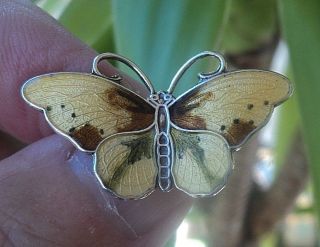 Vintage Norwegian Sterling Silver Enamel Butterfly Brooch - Hroar Prydz Norway