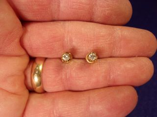 Rare Vtg Antique 14k Yellow Gold & Diamond Stud Earrings,  0.  25tcw Total