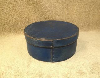 Old Antique Blue Painted Wooden Lidded Pantry Box