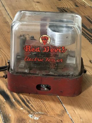 Vintage Red Devil Glass Case Electric Fence Controller - Antique Glass Box Wi