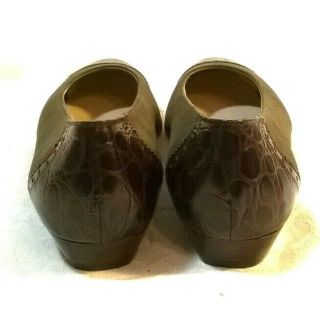 Vintage Salvatore Ferragamo Olive Green Suede/Brown Croc Cap Toe Shoes Size 10 8