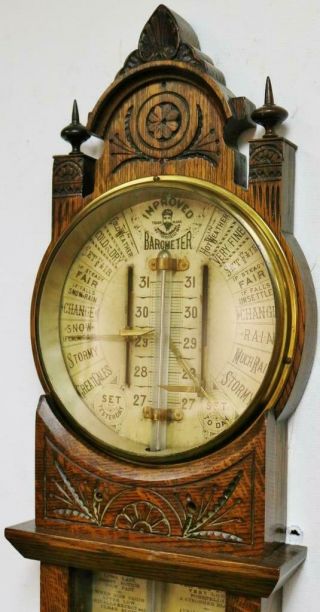 Antique Admiral Fitzroy Carved Oak Wall Barometer Thermometer Weather Station 4