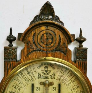 Antique Admiral Fitzroy Carved Oak Wall Barometer Thermometer Weather Station 7