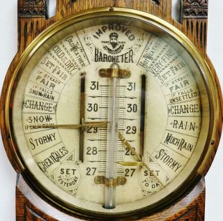 Antique Admiral Fitzroy Carved Oak Wall Barometer Thermometer Weather Station 8